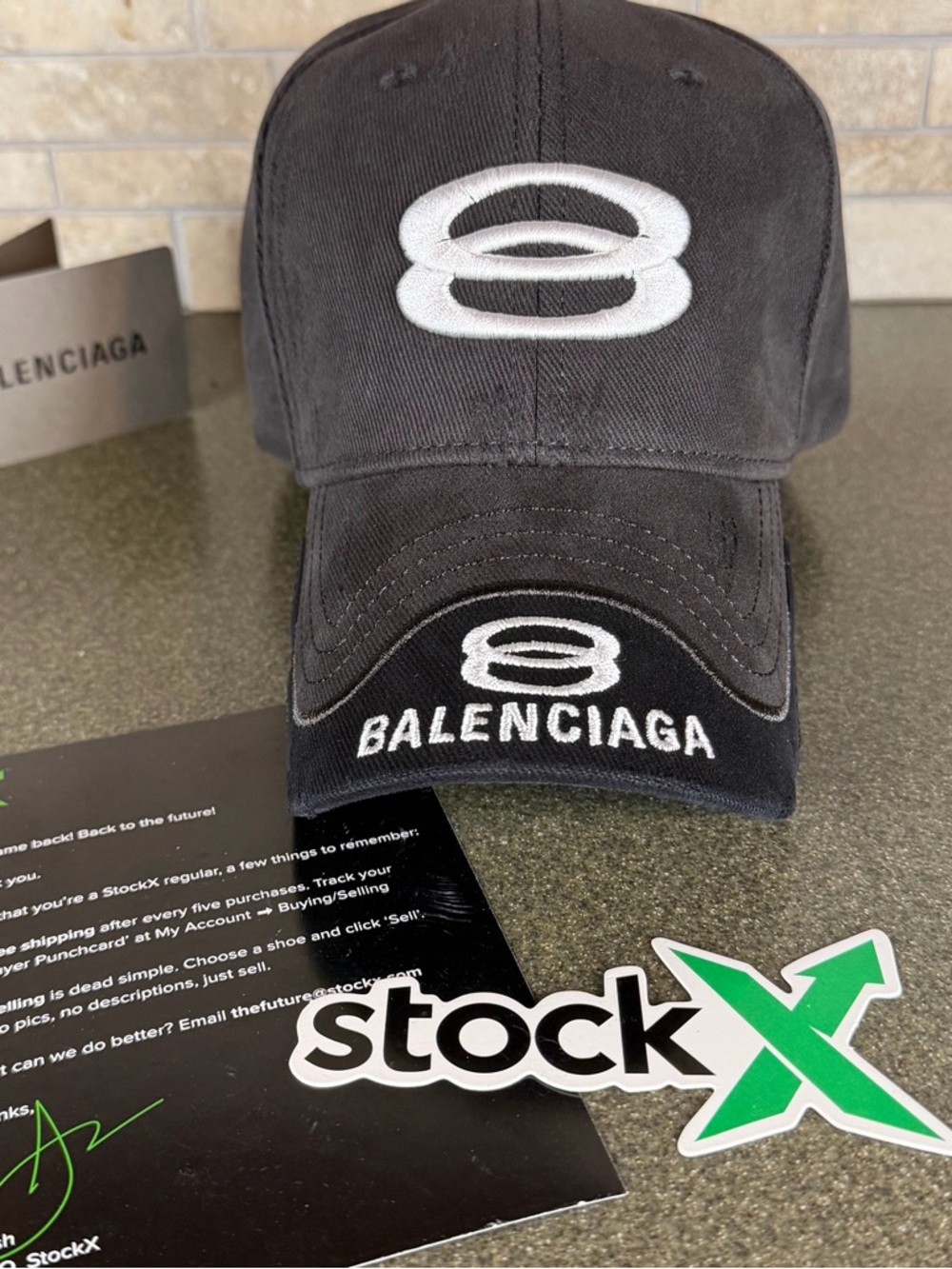 Balenciaga Double unity Black Embroidered Logo Baseball Cap